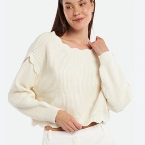 NWOT Francesca's - White Knit Detailed Trim Crew Sweater